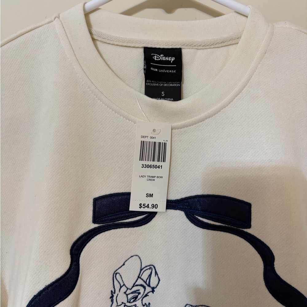 Our Universe Disney Lady and the Tramp Cream Crewneck Sweater with Navy Design - Picture 3 of 4
